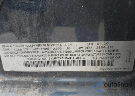 2010 Volkswagen Jetta Limited Edition из США, поврежденный, VIN 3VWRZ7AJ6AM130101